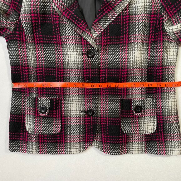 Kim Rogers Plaid Blazer Pink Black Gray Classic Tailored Lined Size 12P - Picture 10 of 15